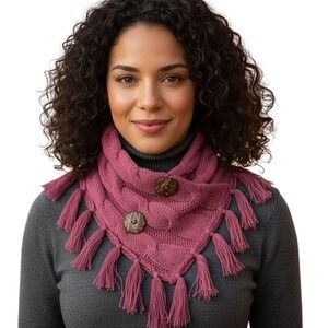 VERY MODA Knit Fringed Infinity Scarf Wrap Capelet Pink One Size NWT